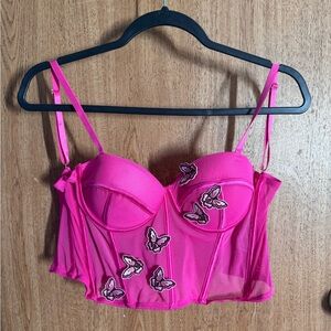 Pink Butterfly Embroidered Bustier Top (brand new never worn)